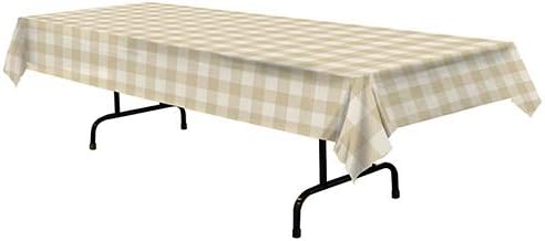 Beistle Plaid Tablecovers, 2 Pack– Plastic Rectangular Disposable Tablecloth, Beige and Tan Farmhouse Table Décor for Fall Picnics and Parties and Rustic Thanksgivings, 54” x 108”