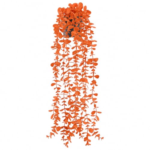 1Pcs Fake Fall Plants Hanging Orange Artificial Potted Faux Eucalyptus Plant Decorations for Fall Thanksgiving Bathroom Table Centerpiece Wall Kitchen Room Decor Indoor and Outdoor (Orange)
