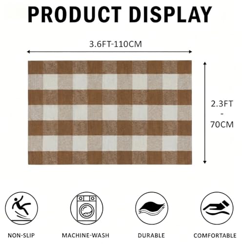 Fall Decor Buffalo Plaid Outdoor Rug 27.5x43 Coffee and White Front Door Mat (Coffee and White Plaid / 2'3" x 3'7" (Rectangular))