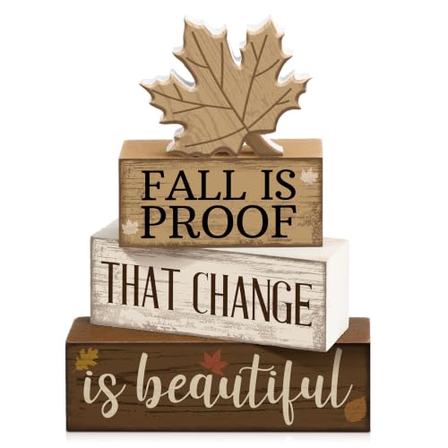 4 Pcs Fall Table Decoration for Home Wooden Neutral Maple Leaf (Fall is Proof That Change is Beautiful)