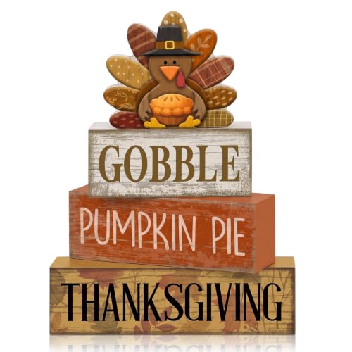 4 Pcs Fall Decorations For Home Wooden Thanksgiving Turkey Decor (Gobble Thanksgiving)