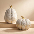 White and Gold Resin Pumpkin Decor Set of 2 for Fall Thanksgiving Table