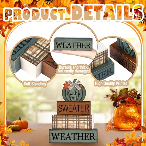 4 Pcs Fall Table Decor Neutral Sage Green Pumpkin Wooden Sign (Pumpkin)