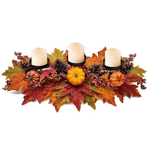 Fall Centerpiece with Artificial Pumpkins, Pine Cones & Berries for Thanksgiving Decor