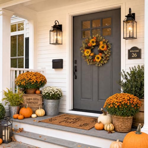 20" Fall Wreath Front Door Pumpkin Sunflower Pine Cones Wall Decor (Brown / 20'')