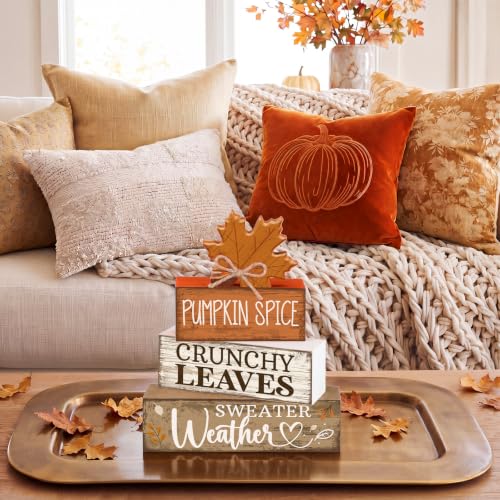 4 Pcs Fall Wooden Tiered Tray Decor Rustic Farmhouse Signs (Sweater Weather)