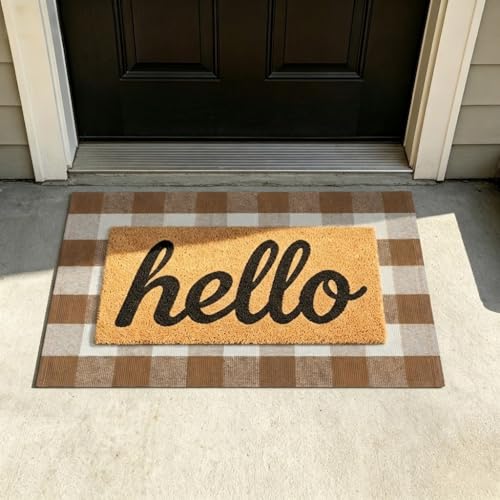 Fall Decor Buffalo Plaid Outdoor Rug 27.5x43 Coffee and White Front Door Mat (Coffee and White Plaid / 2'3" x 3'7" (Rectangular))
