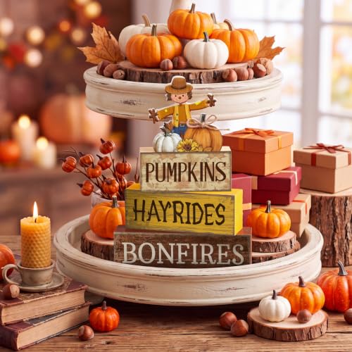 4 Pcs Fall Scarecrow Table Decoration for Home Wooden Stack Decor (Scarecrow)