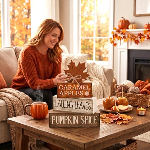 4 Pcs Fall Decor Wooden Maple Leaf Decoration Thanksgiving Decor (Falling Leaves)