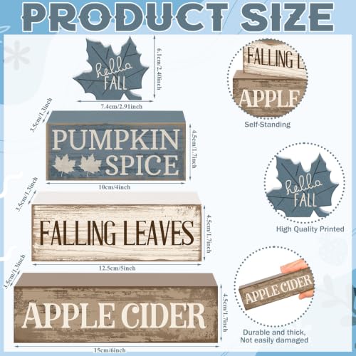 4 Pcs Fall Table Decoration Rustic Blue Maple Leaf Wooden Blocks (Blue Maple Leaves)