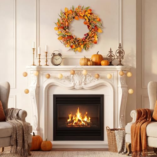 22" Fall Wreath for Front Door Pumpkin Artificial Wall Decor Autumn (Beige / 22'')