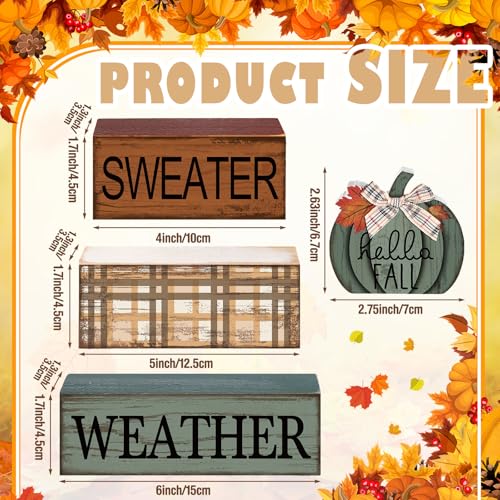 4 Pcs Fall Table Decor Neutral Sage Green Pumpkin Wooden Sign (Pumpkin)