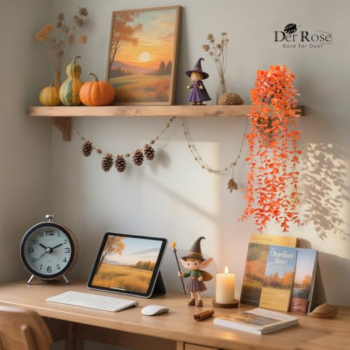 1Pcs Fake Fall Plants Hanging Orange Artificial Potted Faux Eucalyptus Plant Decorations for Fall Thanksgiving Bathroom Table Centerpiece Wall Kitchen Room Decor Indoor and Outdoor (Orange)