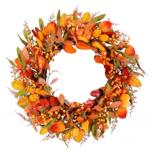 22" Fall Wreath for Front Door Pumpkin Artificial Wall Decor Autumn (Beige / 22'')
