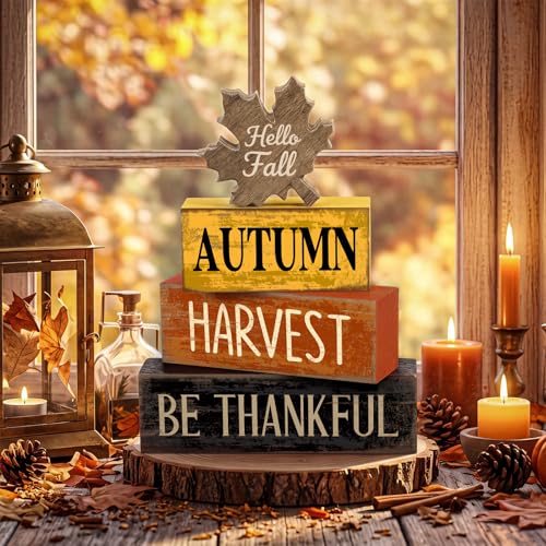4 Pcs Fall Decor Wooden Maple Leaf Thanksgiving Tiered Tray Decor (Harvest)