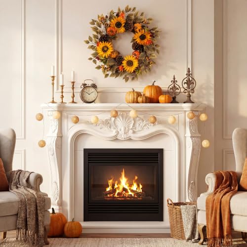 20" Fall Wreath Front Door Pumpkin Sunflower Pine Cones Wall Decor (Brown / 20'')