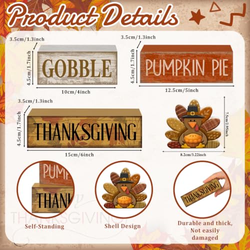 4 Pcs Fall Decorations For Home Wooden Thanksgiving Turkey Decor (Gobble Thanksgiving)