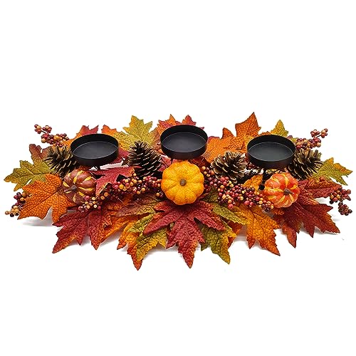 Fall Centerpiece with Artificial Pumpkins, Pine Cones & Berries for Thanksgiving Decor