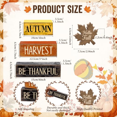 4 Pcs Fall Decor Wooden Maple Leaf Thanksgiving Tiered Tray Decor (Harvest)