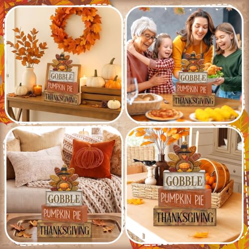 4 Pcs Fall Decorations For Home Wooden Thanksgiving Turkey Decor (Gobble Thanksgiving)