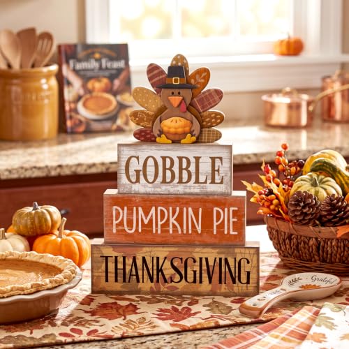 4 Pcs Fall Decorations For Home Wooden Thanksgiving Turkey Decor (Gobble Thanksgiving)
