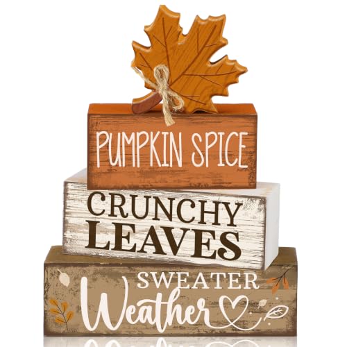 4 Pcs Fall Wooden Tiered Tray Decor Rustic Farmhouse Signs (Sweater Weather)
