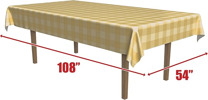 Beistle Plaid Tablecovers, 2 Pack– Plastic Rectangular Disposable Tablecloth, Beige and Tan Farmhouse Table Décor for Fall Picnics and Parties and Rustic Thanksgivings, 54” x 108”