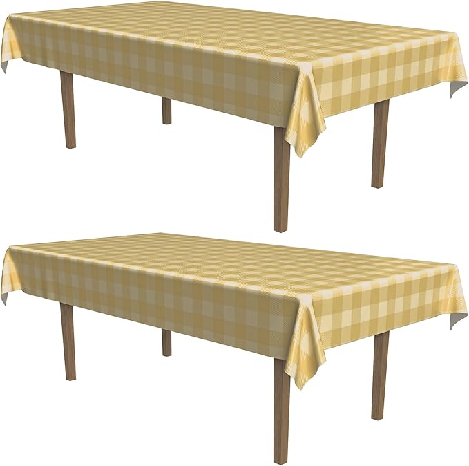 Beistle Plaid Tablecovers, 2 Pack– Plastic Rectangular Disposable Tablecloth, Beige and Tan Farmhouse Table Décor for Fall Picnics and Parties and Rustic Thanksgivings, 54” x 108”
