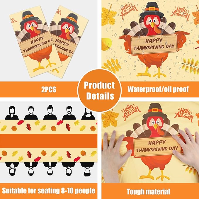 OHOME Thanksgiving Decorations - Thanksgiving Tablecloth | Thanksgiving Table Decor Indoor Outdoor Outside - Friendsgiving Party Favor Centerpiece Banner Essentials,52"x87",2 Pack