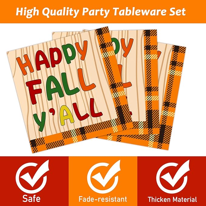 chiazllta 96 Pcs Thanksgiving Party Paper Plate and Napkins Fall Tableware Kit Disposable Plates Napkins Set Thanksgiving Plaid Decorations Paper Plates Napkins Forks for Party Favors 24 Guests