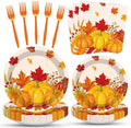 100 Pcs Fall Pumpkin Maple Tableware Party Supplies Set, Serves 25 – Disposable Autumn Harvest Paper Plates, Napkins, and Forks, Thanksgiving Day Dinnerware for Friendsgiving Gatherings Decorations