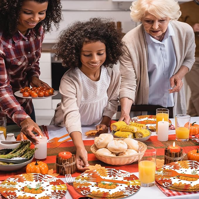 80pcs Thanksgiving Paper Plates and Napkins Forks Fall Dinner Cake Plates Autumn Leaves Pumpkin Party Decorations for Fall Thanksgiving Holiday Wedding Birthday,Serves 20