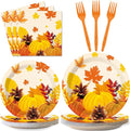 gisgfim 96 Pcs Thanksgiving Fall Plates and Napkins Party Supplies Autumn Leaves Tableware Set Thanksgiving Pumpkin Maple Party Decorations Favors for Fall Theme Birthday Serves 24