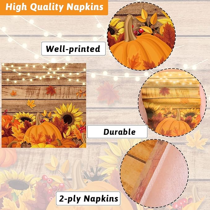 chiazllta 96 Pcs Fall Party Paper Plates and Napkins Thanksgiving Party Tableware Set Table Decorations for Fall Autumn Birthday Party Supplies 24 Guests