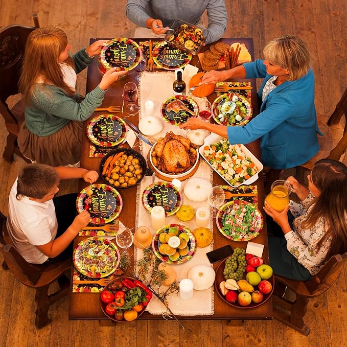 96 Pcs Friendsgiving Plates and Napkins Disposable Fall Thanksgiving Pattern Party Decorations Tableware for Autumn Harvest Friendsgiving Dinner Party Supplies