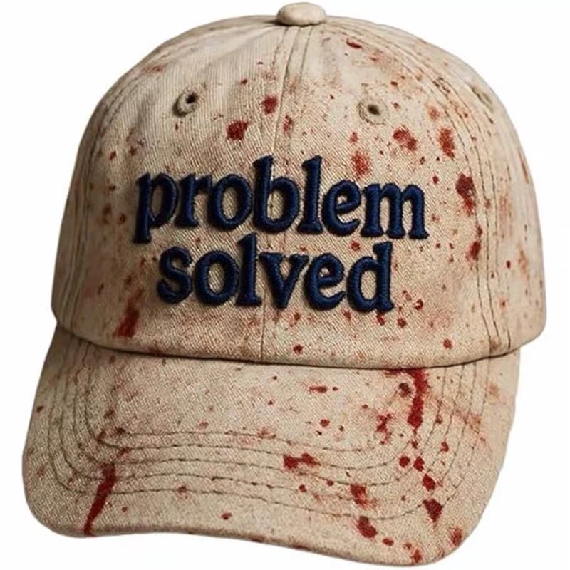 Halloween "Problem Solved" Blood Splatter Baseball Cap, Horror Embroidered Dad Hat
