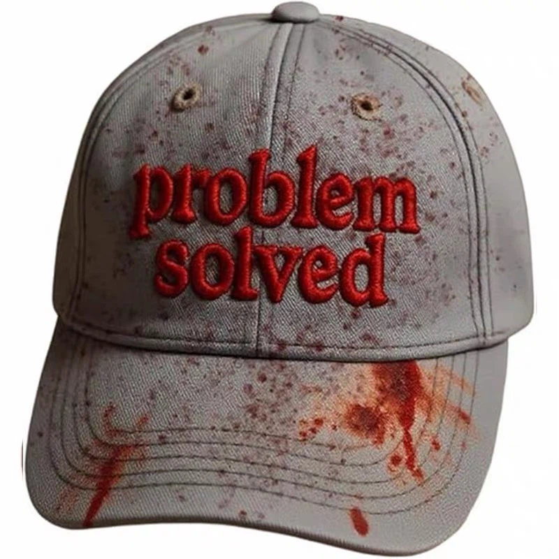 Halloween "Problem Solved" Blood Splatter Baseball Cap, Horror Embroidered Dad Hat