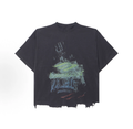 Balenciaga DIY Imprint Cropped T-Shirt, Frayed Raw Hem Distressed Black Halloween Graphic Tee