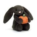 Cute Black Bunny with Pumpkin Plush Toy, Halloween Rabbit Stuffed Animal, Soft Fluffy Bunny Gift
