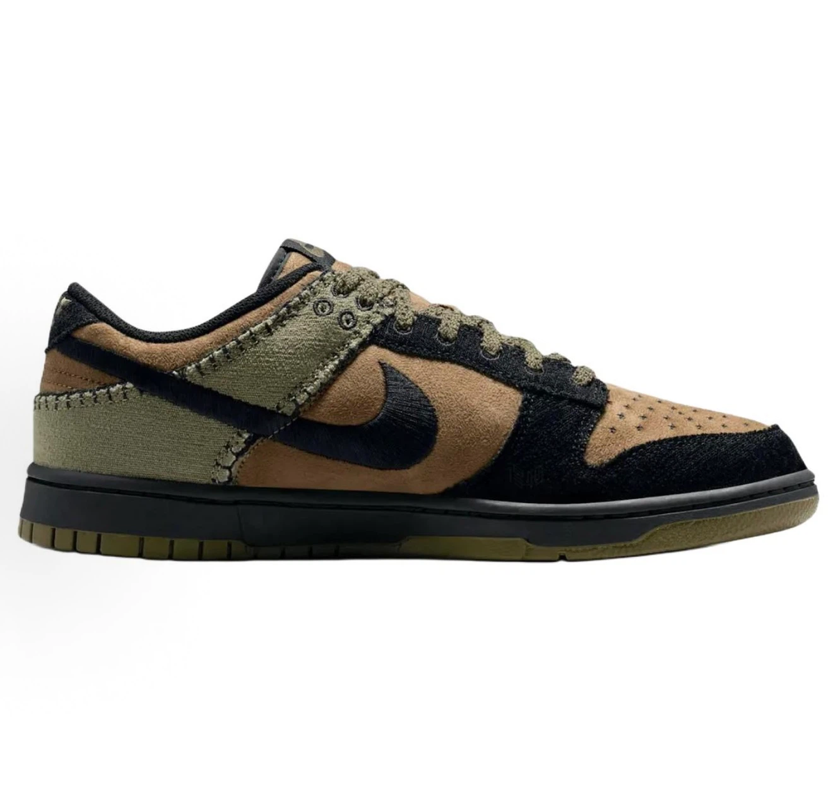 Nike Dunk Low "Military Patchwork" Brown Black Olive Sneakers, Men Halloween Vintage Skate Shoes