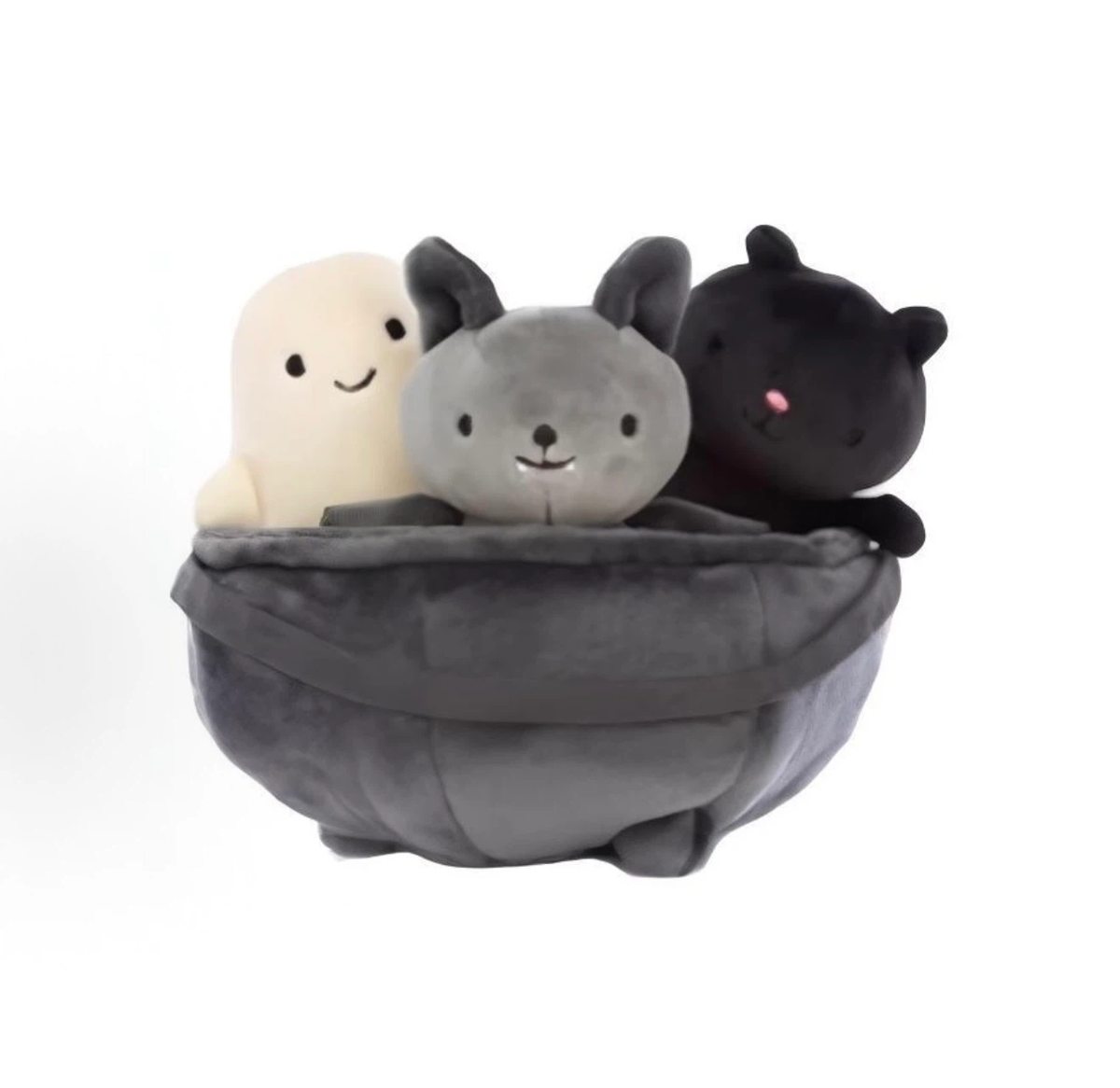 Halloween Cauldron Plush Set, Ghost Bat and Black Cat Stuffed Dolls in Pot, Spooky Cute Soft Toy Gift