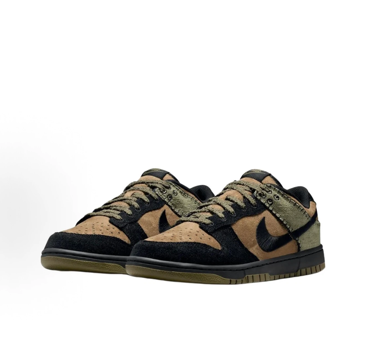 Nike Dunk Low "Military Patchwork" Brown Black Olive Sneakers, Men Halloween Vintage Skate Shoes