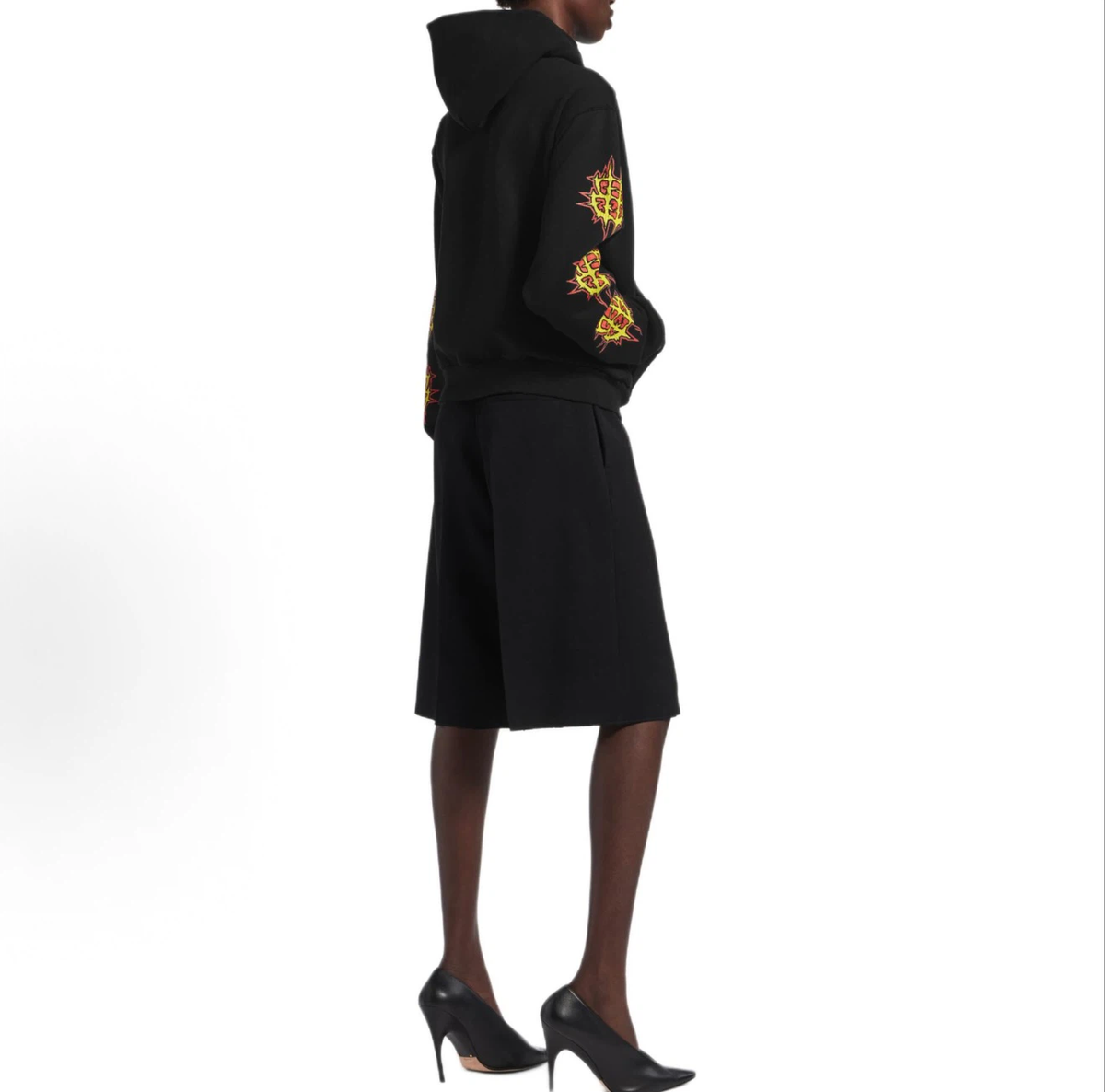 Balenciaga Gothic Cathedral Flame Hoodie, Black Oversized Halloween Streetwear Graphic Hoodie