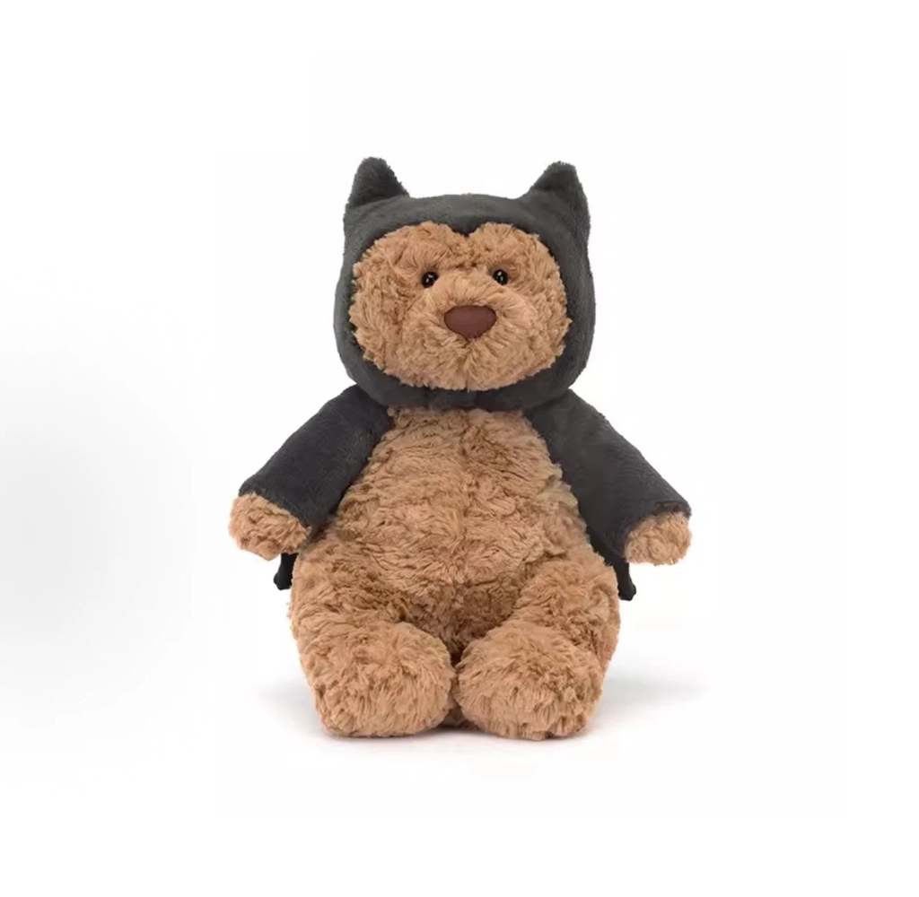 Cute Brown Bear in Bat Costume Plush Toy, Halloween Stuffed Animal with Bat Wings, Soft Teddy Bear Gift