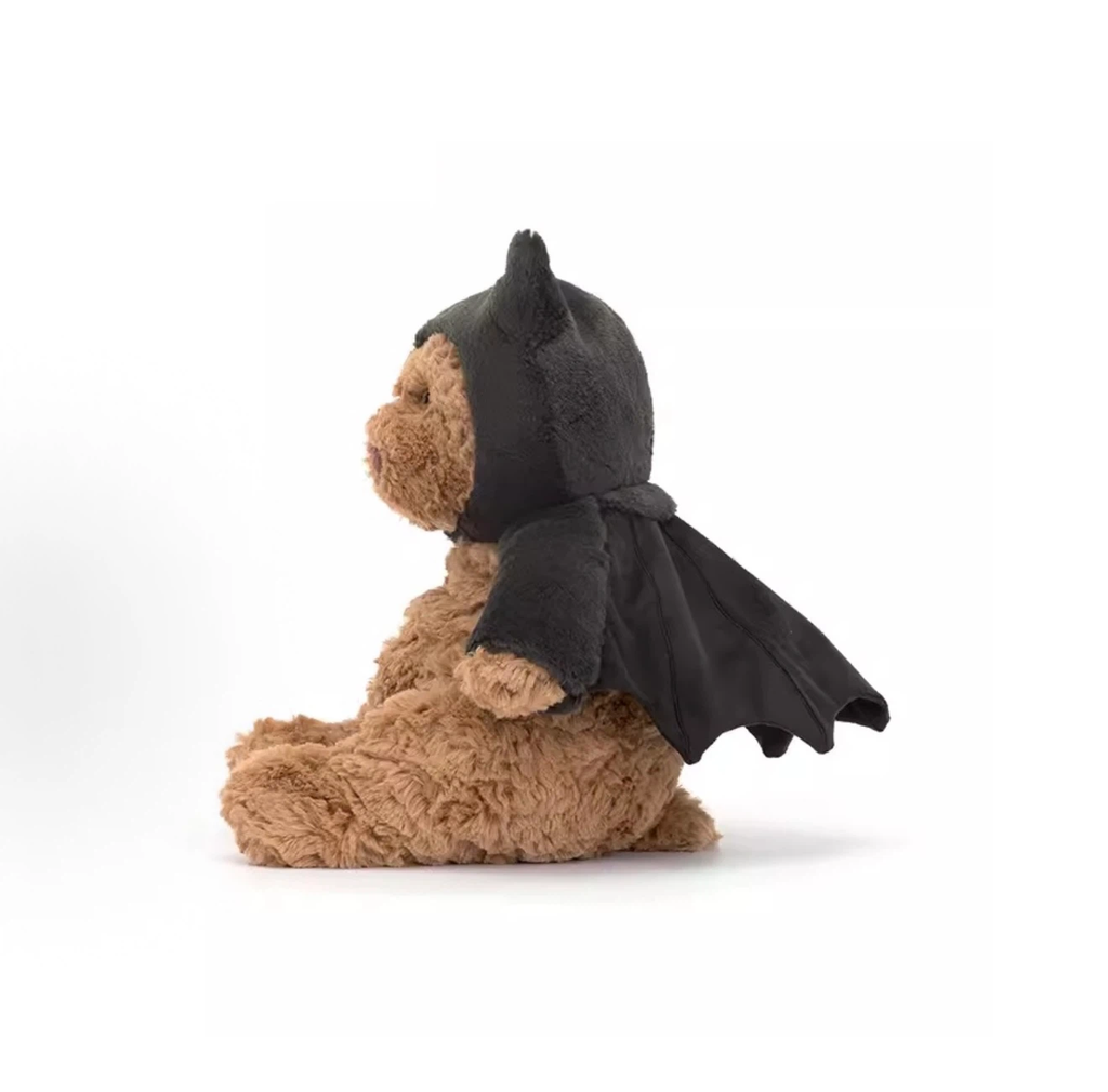 Cute Brown Bear in Bat Costume Plush Toy, Halloween Stuffed Animal with Bat Wings, Soft Teddy Bear Gift