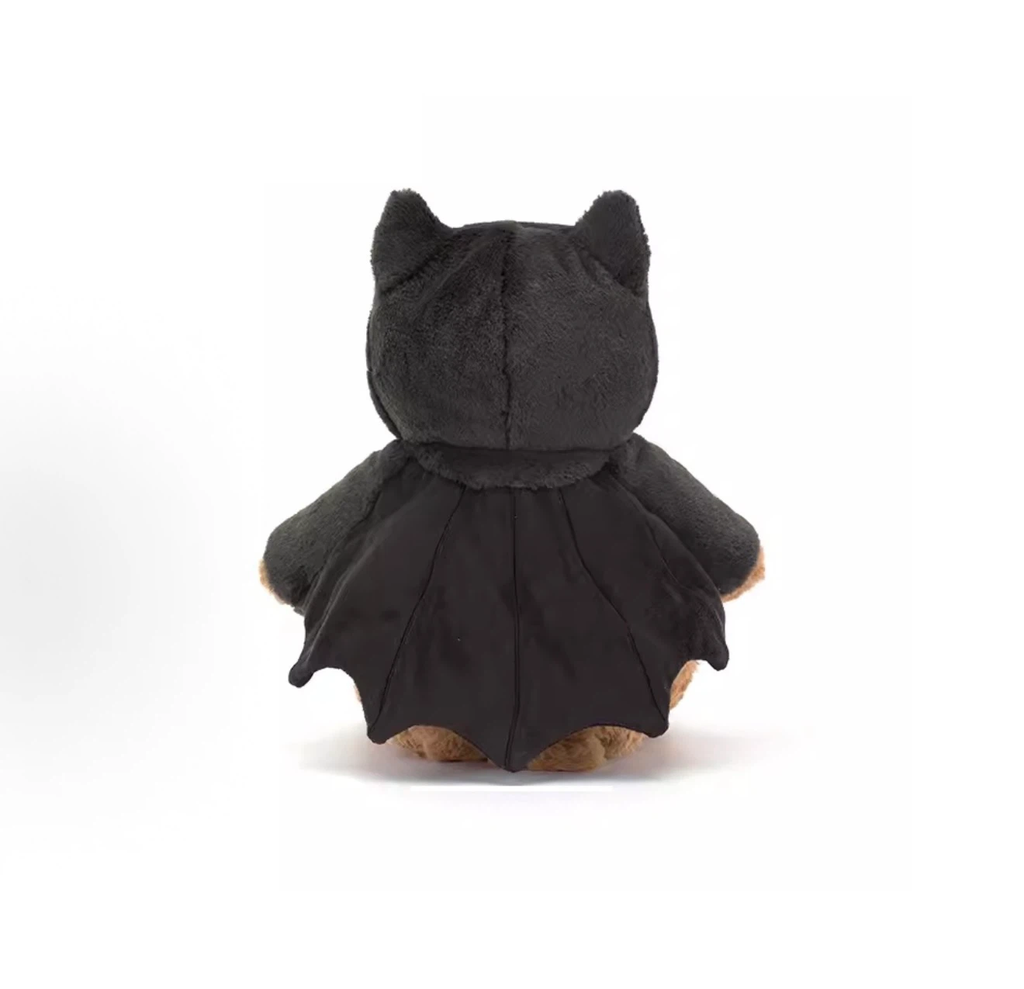 Cute Brown Bear in Bat Costume Plush Toy, Halloween Stuffed Animal with Bat Wings, Soft Teddy Bear Gift