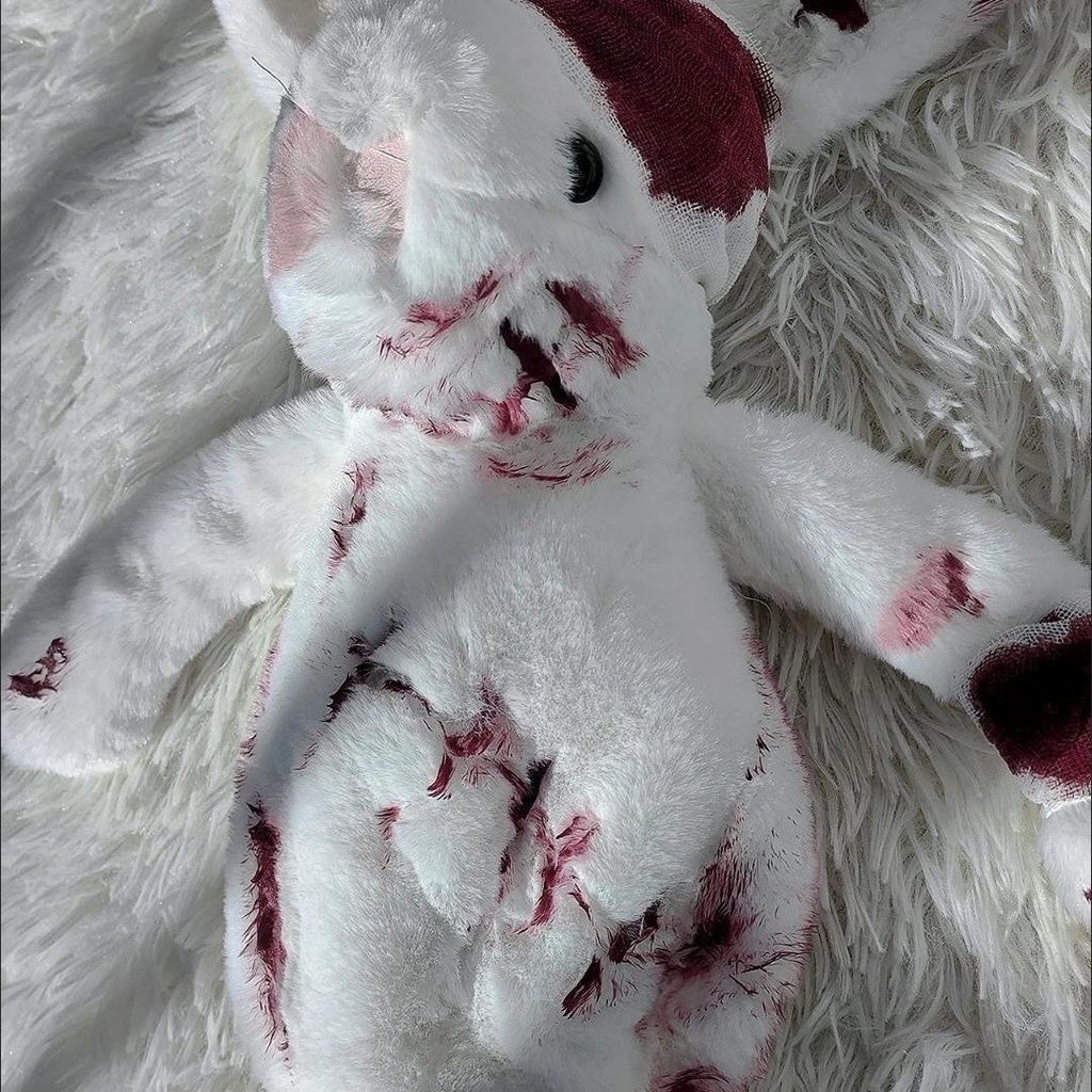 Halloween Wounded Bunny Plush Crossbody Bag, Gothic Stitched Rabbit Purse