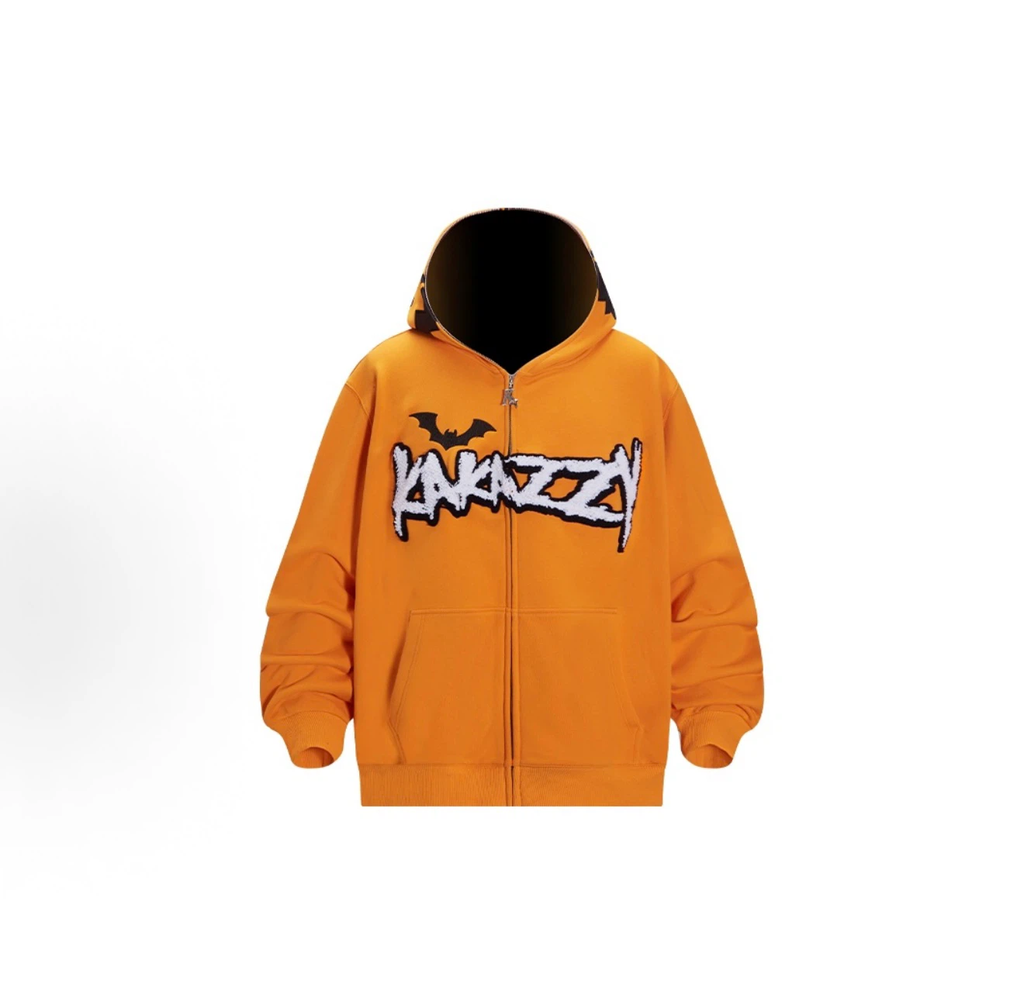 Kakazzy Halloween Pumpkin Full Zip Hoodie, Unisex Streetwear Hooded Jacket
