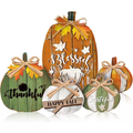 Fall Wooden Pumpkin Table Decor Set of 5, Rustic Farmhouse Pumpkin Sign with Bow, Thanksgiving Harvest Tiered Tray Decor for Home Tabletop