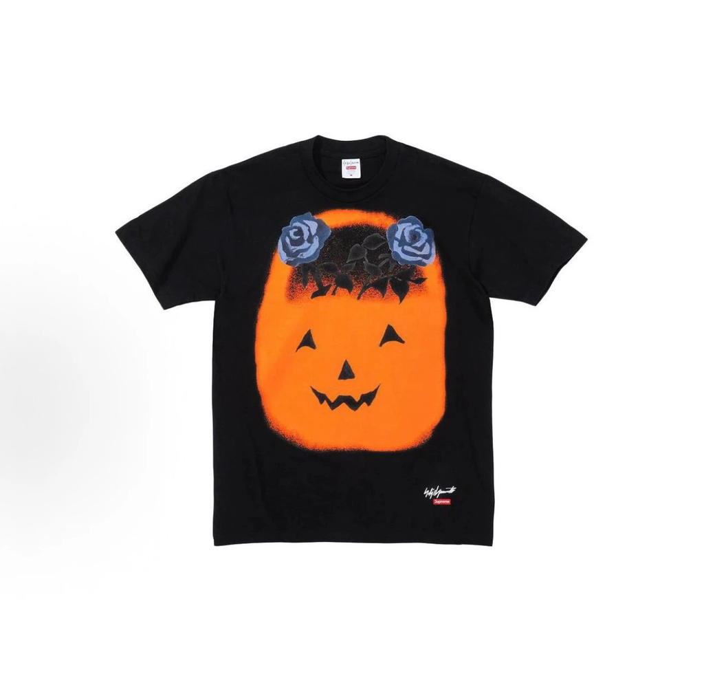 Supreme Yohji Yamamoto Pumpkin T-Shirt, Halloween Jack O Lantern Rose Graphic Short Sleeve Tee